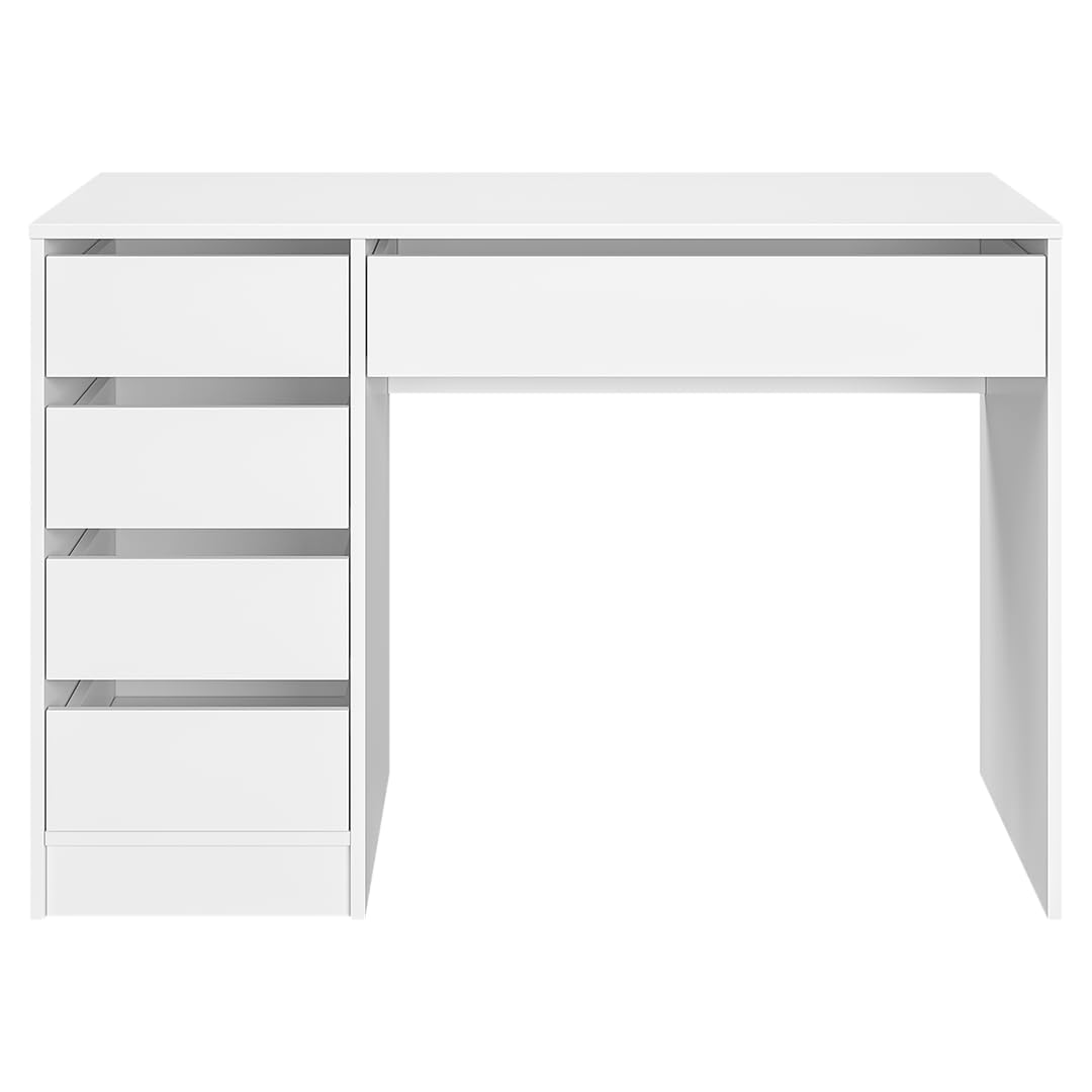 Bellabino Nore Kinderschreibtisch in Weiß mit 5 Schubladen - Jugendschreibtisch 110x53 cm - Schreibtisch Kinder ab 6 Jahren - Schülerschreibtisch mit Schubladen beidseitig montierbar für Kinderzimmer