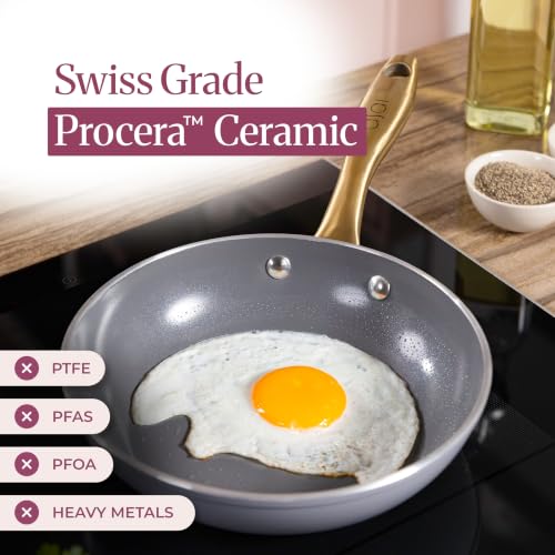 Image of Asai Ceramic Non Stick Fry Pan 24cm with Silicone Spatula | Grey | 100% Toxin Free | No PFAS, PFOA, PTFE | Superior Swiss Ceramic | Induction Safe | Non Stick Frying Pan, Egg Pan | Lab Tested