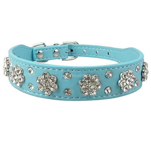 Strass en Cuir Pet Chiot Collier Bling Cristal Clouté Colliers De Chat Rose Rouge pour Petits Chiens De Taille Moyenne,Bleu,M Cover