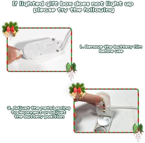 Set of 3 Lighted Gift Boxes Christmas Decorations,Pre-lit Light Up Boxes Ornaments,Battery Powered Outdoor Christmas Tinsel Boxes Decoration with Bows for Xmas Tree Decor