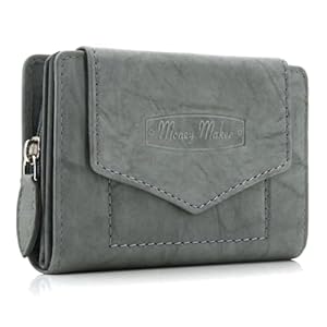Geldbörse für Damen mit Druckknopf-Überschlag RFID weiches Leder (Grau)