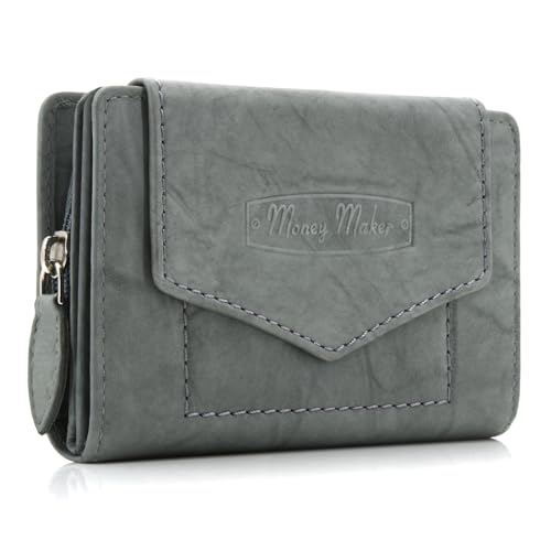 Geldbörse für Damen mit Druckknopf-Überschlag RFID weiches Leder (Grau)