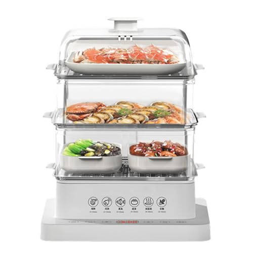 forplubossmmp Vaporera Eléctrica, Vaporera Plegable De Tres Capas con Reserva 12H + Aislamiento, Vaporera Desmontable De 40L con Bandeja De Cocción Al Vapor De Acero Inoxidable - Panel Visual Táctil