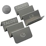 2 Pack Stylish Stainless-Steel Tray Style Taco Holders for Soft & Hard Shell Tacos & Burrito's (puesto de tacos) - Ideal for Taco Tuesday - Dishwasher, Grill and Oven Safe Taco Plates.