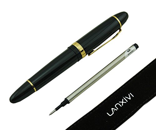 Lanxivi Jinhao 159 Roller Ball Pen Gold Trim Vivid Black Color Big Pen with Pen Pouch