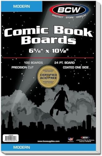 BCW Modern Comic Backing Boards - 200 Pack | Certified Acid-Free, Lab-Tested Archival Quality Comic Book Boards | Ideal for Comic Book Storage and Preservation