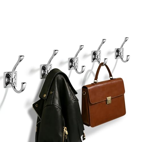 TUNNY 5 Pack Antique Design Wall Hanging Coat Hooks - Polished Chrome Coat Hooks Towel Hook for Entry Shoe Cabinet, Wardrobe Bathroom Bedroom Furniture Hardware