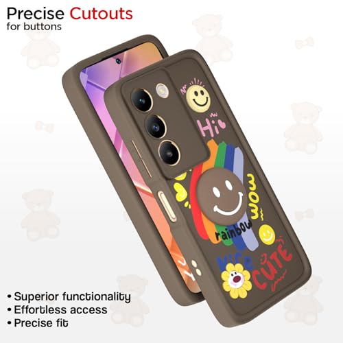 Image of Pikkme Back Cover for Vivo Y200e 5G / Vivo T3 5G | Soft Silicone| Cute Rainbow Smile & 3D Cartoon Flower Design | Shockproof Raised Camera Protection Bumper Case (Brown)