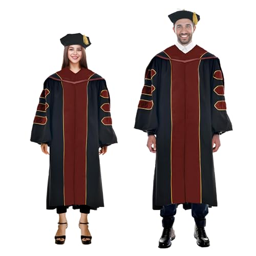 Image of Deluxe Graduation Doctoral Gown Doctoral Hood and Tam 8 Sided Package with Gold Piping Doctoral Regalia