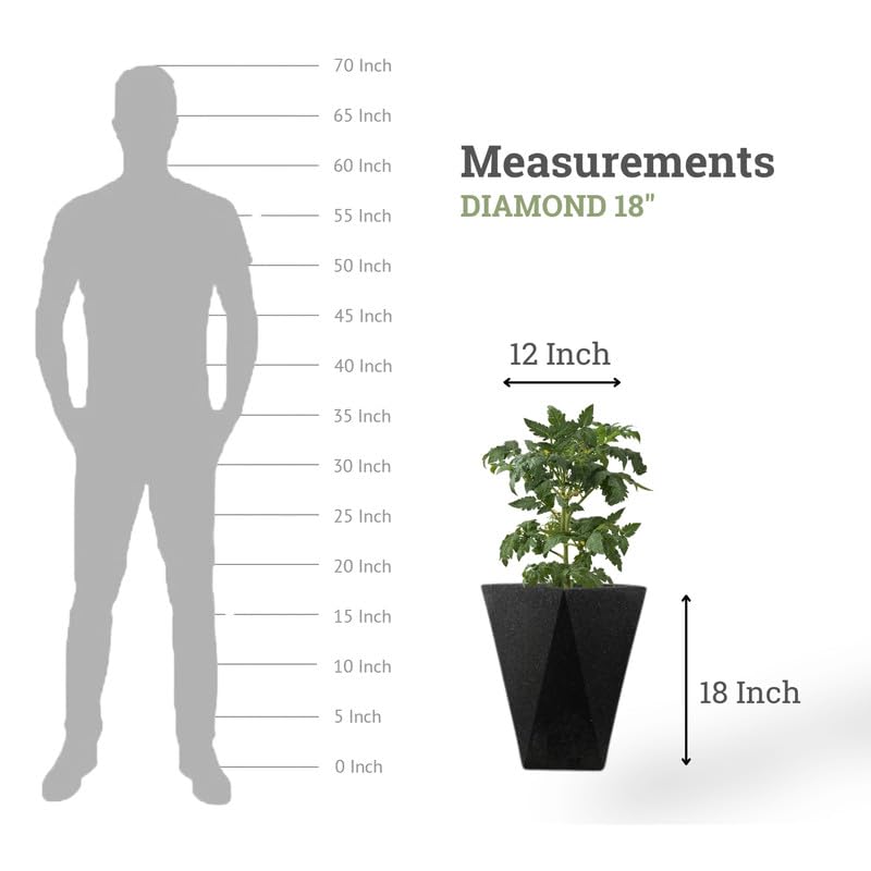 Image of Amazon Brand - Umi Diamond 18 Inch Pots for Planter & Flowers Big Size Gamla - Lightweight, Durable Outdoor & Indoor Planters, Perfect for Balcony & Terrace Gardens (Black)