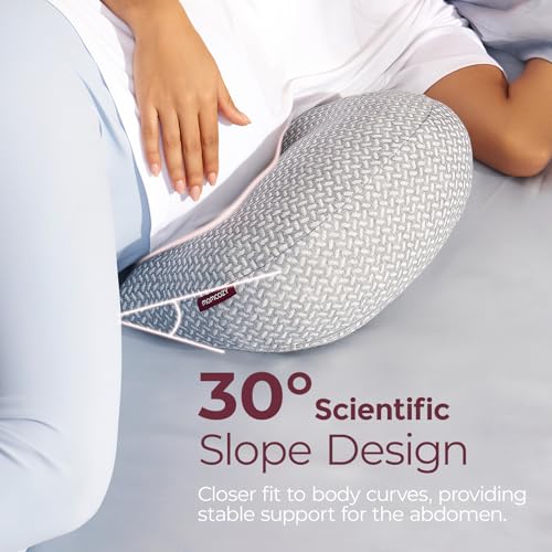 Image of momcozy W Shaped Pregnancy Pillow - Adjustable Velcro, Portable Maternity Pillow for Side Sleeping, Belly Back Hip Support for Pregnant Women, Air Layer Washable Cover, Gray