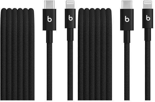 Image of Beats USB-C to Lightning Woven Cable Fast Charging Durable /Tangle-Free Compatible Charger for Apple Devices w Lightning Ports (1.5 m, 5 ft) - Bolt Black, (Pack of 2)