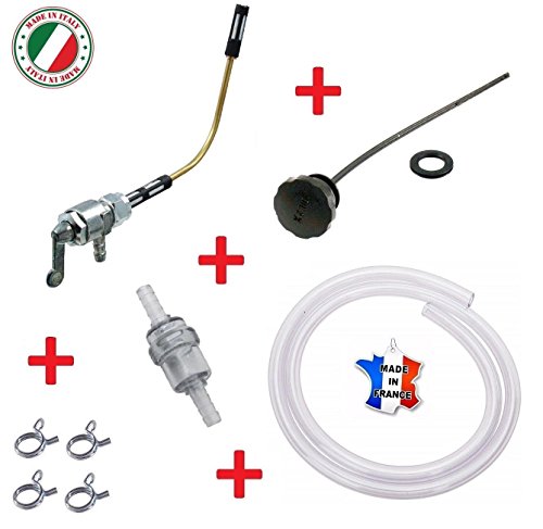 KRAFTSTOFFHAHN + DECKEL + BENZINSCHLAUCH + BENZINFILTER + SCHLAUCHKLEMME MOPED MOTORRAD BENZINHAHN BENZIN HAHN KRAFTSTOFFFÖRDERUNG MOFA