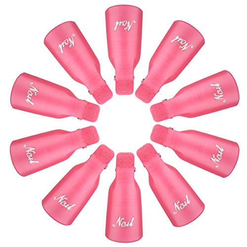 Benbilry Nail Polish Remover Clips, 10 Pcs Reusable Soak Off Gel Plastic Nail Art Soak Off Clip Caps UV Gel Polish Removal (Pink)