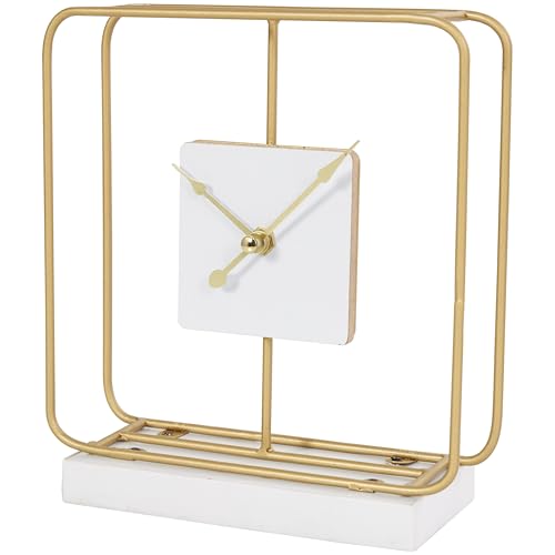 Deco 79 Metal Geometric Decorative Clock Open Frame Mantel Clock with White Clockface and Base, Tabletop Clock 7 x 3 x 8, Gold