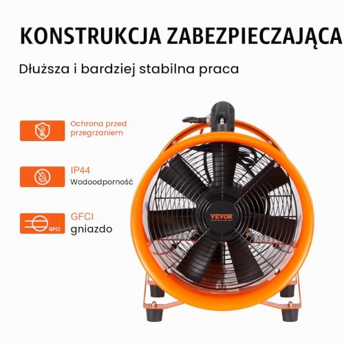 VEVOR Wentylator budowlany 367 W AC - dmuchawa budowlana 2800 obr./min, 2574 CFM (4373 m3/h), wentylator osiowy z wężem 10 m, dmuchawa osiowa, poziom hałasu 79 dB