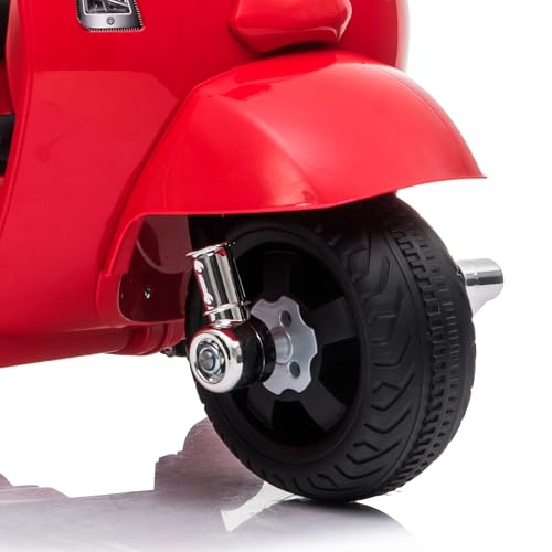 LEMODO Elektrofahrzeug Vespa in rot, Kinder Motorrad ab 18 Monate, Elektromotorrad mit Licht und Sound, Kinderroller mit abnehmbaren Stützrädern, Lizenziertes Kinderfahrzeug – Bild 6