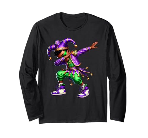Sombrero divertido de Mardi Gra Jester Mardi Gras Negro Niños Dabbing Manga Larga