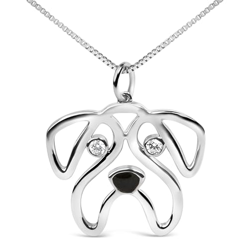 .925 Sterling Silver Diamond Accent Pug Dog Pendant Necklace (I-J Color, I2-I3 Clarity) - 18" Inches