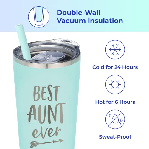 Best Aunt Ever Stainless Steel Personalized Tumbler - Insulated Cup With Cute Design - Slide Close Lid With Straw - For Pregnancy Announcements - Valentine's Day - Best Aunt Ever Gifts #TOP1