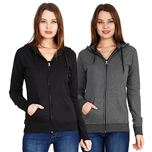 Image of Ideation Women's Cotton Full Zipper Sweatshirt Hoodies with Kangaroo Pocket - (Pack of 2)