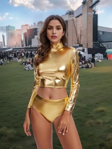 OVIGILY Cuecas femininas brilhantes shorts metálicos bumbum dança festival, Dourado, G