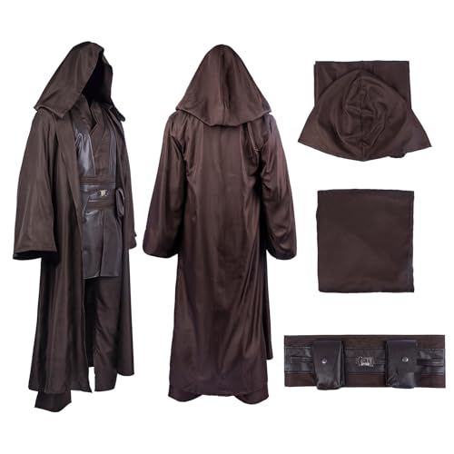 GINLANIME Dark Lord Costume Hooded Robe Tunic Pants for Adult Men Halloween Cosplay Outfit Brown L