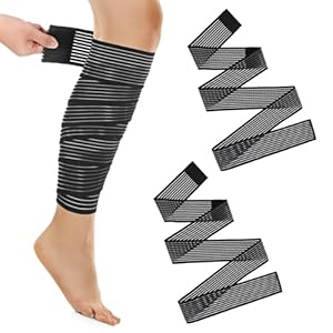 YUXIANLB 2PCS Elastic Calf Compression Bandage Sleeve, Leg Compression Sleeve for Men and Women, Black Compression Wraps for Legs Stabilising Ligament, Joint Pain, Sport, Adjustable (71 Inches)