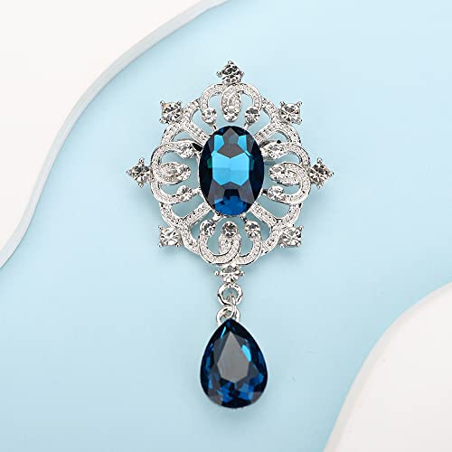 Image of Kercisbeauty Blue Rhinestones Small Silver Brooch for Unisex Women Men Dress Suit Brooches Pin Bling Jewelry for Special Occasion (Lake)