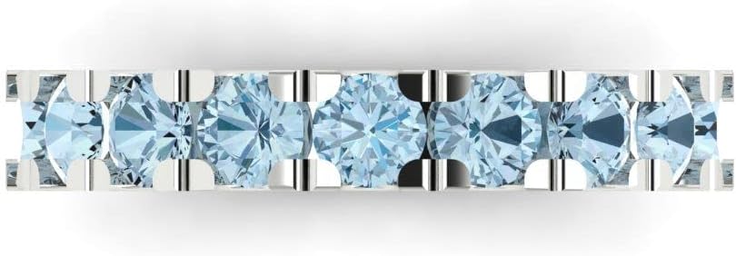 Clara Pucci 14K White Gold Wedding Band for Women | Stacking Classic Comfort Fit | Engagement Bridal Jewelry | 1.53 TCW Round Cut Blue Moissanite (3.5mm)