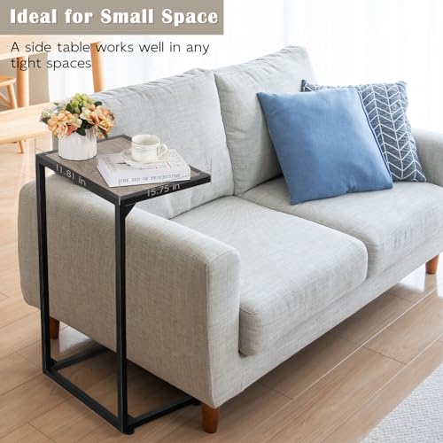 C Shaped End Table Set of 2, C Tables for Couch, Snack Side Table for Sofa, Couch Tables That Slide Under, Small TV Tray Table for Living Room, Bedroom, Light Oak - Thumbnail 7