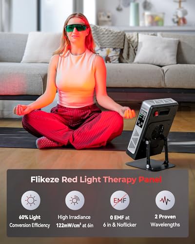 Image of FLIKEZE Red Light Therapy Panel for Full Body Face, Dual Chip 660nm 850nm | Near Infrared Light Therapy Device with 3 Modes Timer Stand, Light Therapy Lamp for Body, Home Office Gym, Basic 78 LEDs