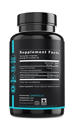 SPARTIS Certified Organic Sea Moss Capsules 2,250mg with Bladderwrack & Burdock (180 ct) — view 8