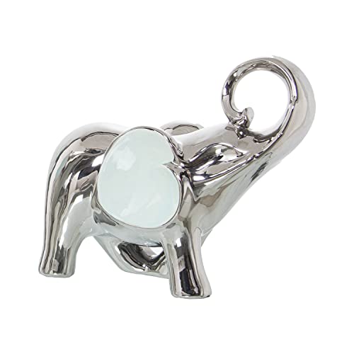 FIGURA ELEFANTE CERÁMICA CELESTE/PLATEADA 20X9X18CM