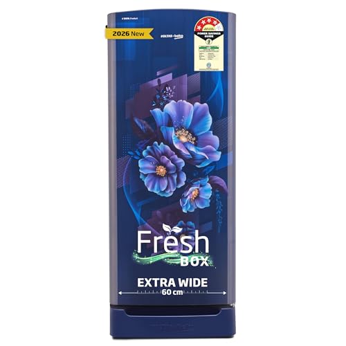 Image of Voltas Beko, A Tata Product 183 L, 4-Star Single Door Direct Cool Refrigerator with Fresh Box Technology (2026 Model, RDC215A / 4W0BBR0M0B00GO, Bonita Blue, Base Drawer)