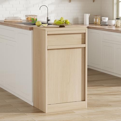 GarveeHome Tilt Out Trash Cabinet, Modern Trash Cabinet with 10 Gallon Storage, Hidden Freestanding Garbage Can Cabinet Laundry Hamper for Kitchen Dining Living Room