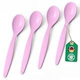 Bio Löffel 4er Set – 14 cm Mehrweglöffel Eierlöffel BPA-frei, spülmaschinengeeignet & recycelbar – aus Zuckerrohr, leicht & schadstofffrei – ideal für Kinder, Picknick & Alltag – Made in DE - Rosa