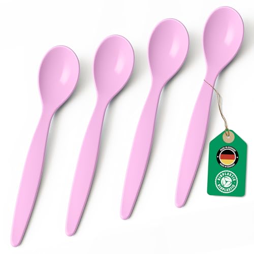 Bio Löffel 4er Set – 14 cm Mehrweglöffel Eierlöffel BPA-frei, spülmaschinengeeignet & recycelbar – aus Zuckerrohr, leicht & schadstofffrei...