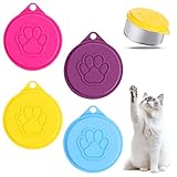 Ajcotahm 4 PCS Dog Food Can Covers Lids, 75 mm Reusable Pet Food Can Covers, Plastic Tight Seal Lids for Dog Cat Foods Saver for Canned Goods