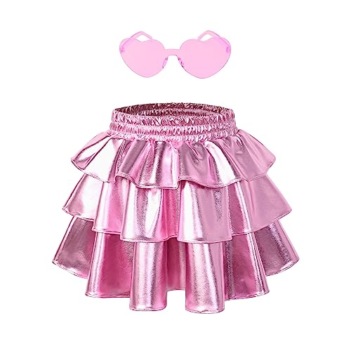 Perfashion Girls' Sparkle Metallic Skirts Layers Ruffle Sequin Tu...