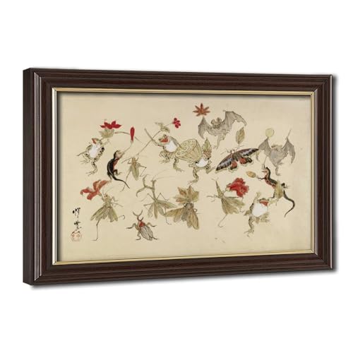 Forêt de grenouilles Kyosai estampe japonaise poésie murale maison