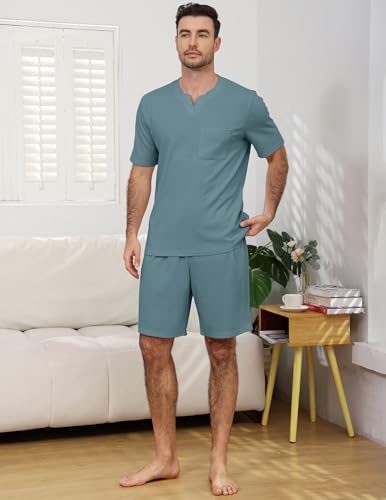 Image of JiniGolla Mens Pajamas Set Soft Short Sleeve Top and Pant Loungewear Sets 2 Piece Pjs with Pockets