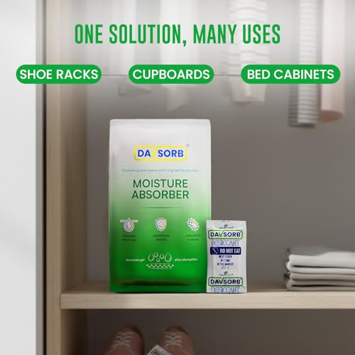 Image of DAVSORB Moisture Absorber Pack of 15-50gm Medium Size Sachets (15x50=750gm) - Prevent Fungus, Mould, Dampness & Musty Odour in Wardrobes, Cupboards, Shoe Racks, Under-the-sink