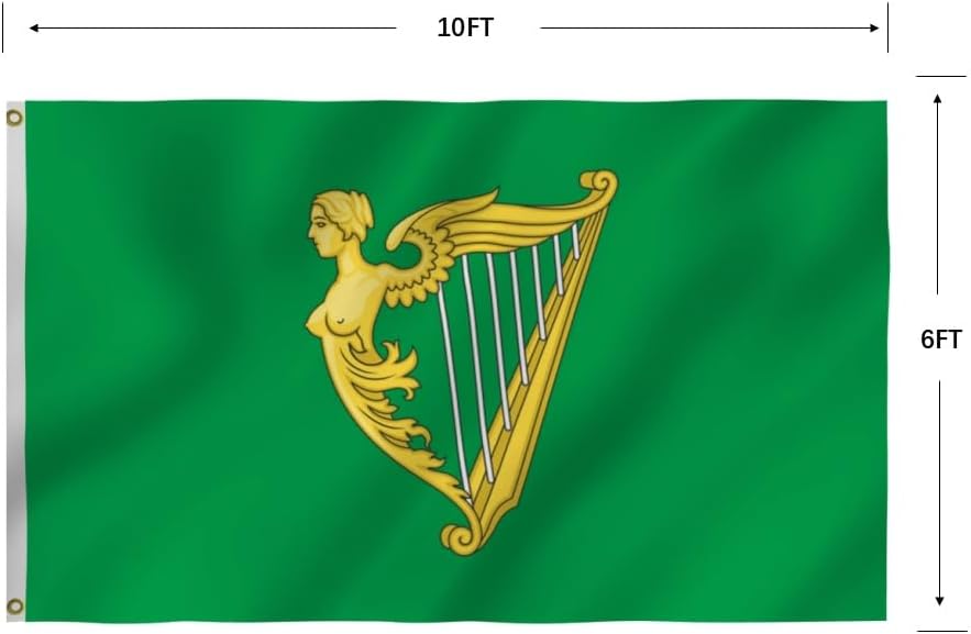 Green Harp Ireland Flag 6X10FT, Am Harp Flags,Both Sides Printed, Men Women Banner,Vibrant Colors, Double Stitched with 2 Brass Grommets, Bar Garden Street Decoration, GYM, Office Decor,Indoor Outdoor Use,Gifts. (Green, 6x10ft)