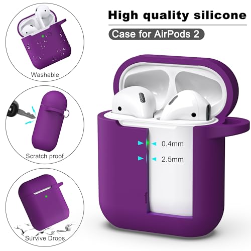 Image of AirPods Case Cover with Keychain, R-fun Full Protective Silicone AirPods Accessories Skin Cover for Women Girl with Apple AirPods Wireless Charging Case,Front LED Visible-Plum /Purple