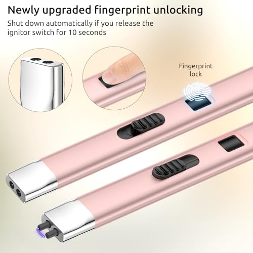 REIDEA R7 Pro Electric Candle Lighter with Fingerprint Lock - USB C Rechargeable Flameless Arc Lighter (Rose Gold)