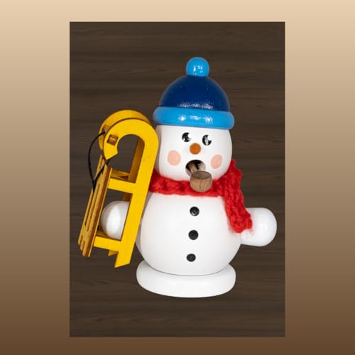 Räuchermann Schneemann weiß mit Schlitten original Erzgebirge I...