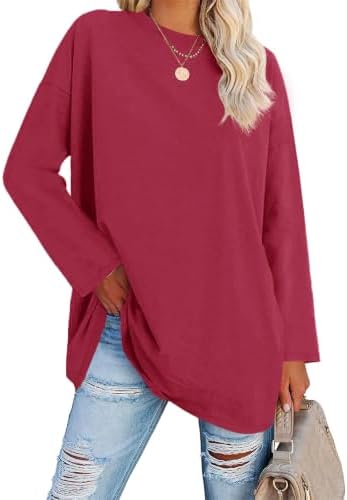 Ebifin Damen Langarmshirt Oversize Longshirt Rundhals | Pullover,Tunika,Langarm,Loose Fit,Casual,Basic,Lang Top,Longsleeve,Longpulli,Sweatshirt