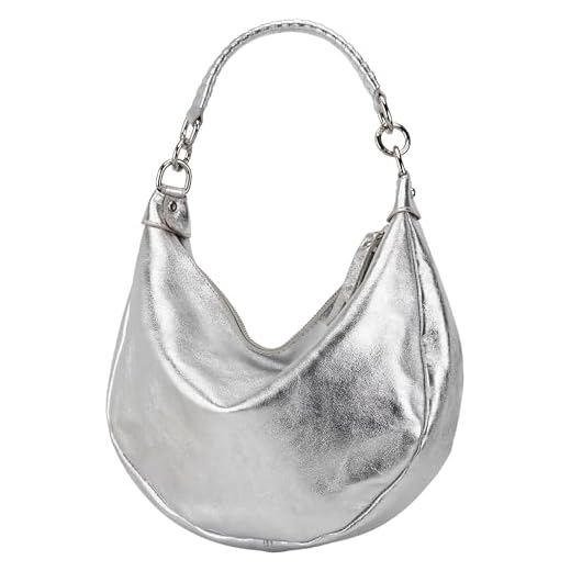 SH Leder Mina G668 - Borsa a tracolla da donna, in vera pelle, 30 x 22 cm, argento