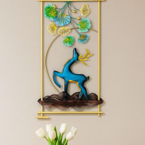 Image of PEDEX - Metal Deer Leaf Wall Art Handcrafted Multicolor Wall Hanging Decor for Living Room, Bedroom, Office, Hotel - Modern Home Decoration Frame (Each Size 22x42 inch)
